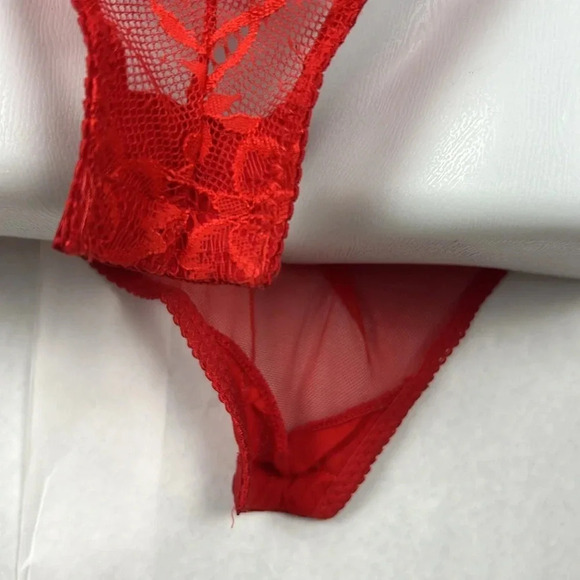 Daisy Fuentes Velvet Molded Cup Lace Push Up Teddy Bodysuit Snap Crotch NWT Sz L - Picture 14 of 16